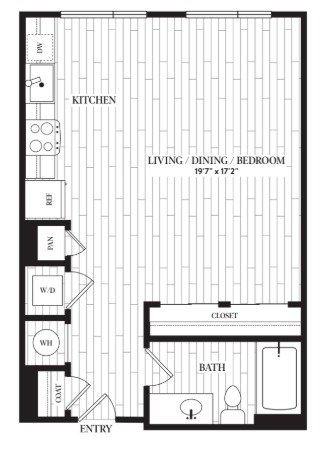 Floor plan for studio, 1 bath, 576 sqft